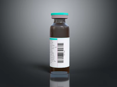 Medical Device Brown Glass Vial With Green Cap And Barcode Label 3d model