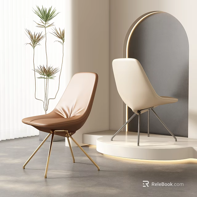 Modern Interior Design Featuring Beige And Brown Leather Dining Chairs With Metal Legs 3d model 