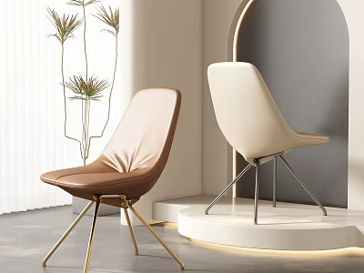 Modern Interior Design Featuring Beige And Brown Leather Dining Chairs With Metal Legs 3d model