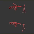 Twin Machine Gun Weapon With Tripod Stand Red Silver Components And Drum Magazine