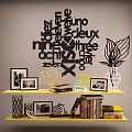 Yellow Bookshelf With Photo Frames Books Plant Decoration And Wall Number Word Art