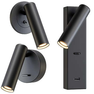 Sleek Modern Black Wall Mounted Downlights And Spotlights With Illuminated Design 3d model