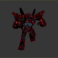 Red Mecha Game Movie Character With Black Horns And Armored Body