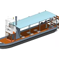 White Paddle Wheel Steamship With Open Upper Deck And Orange Wheels