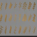 Golden Crop Leaves and Wheat Patterns on Blue Background for Decorative Design