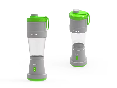 Practical Brand Water Bottles In Gray And Green With Hanging Strap And Transparent Design 3d model