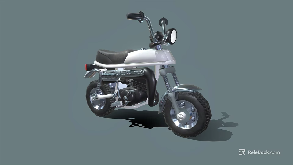 Classic Silver Motorcycle With Black Seat Round Headlight And Thick Tires 3d model 