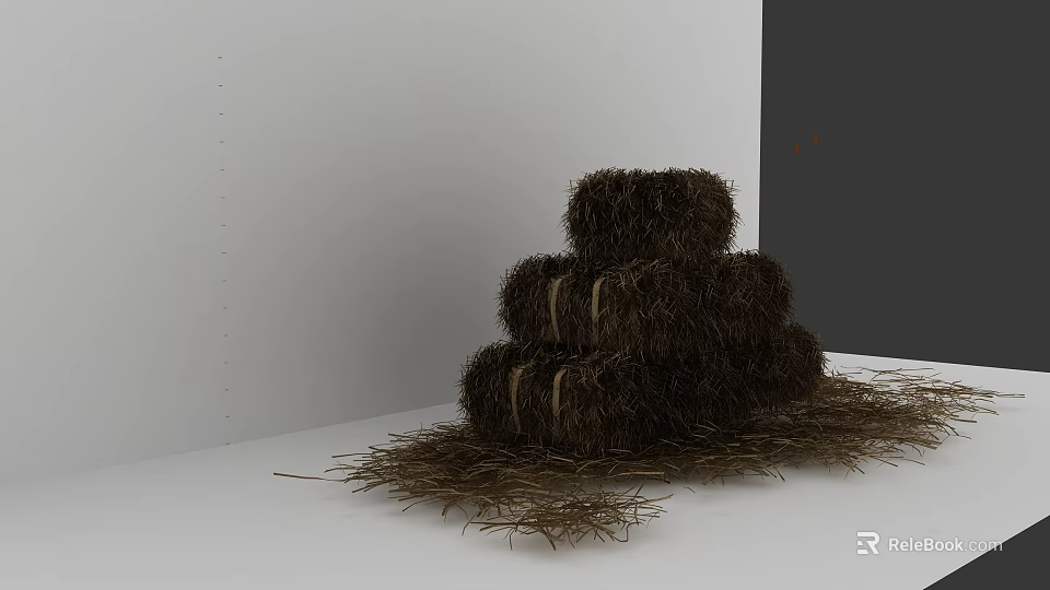 Rustic Stacked Hay Bales With Scattered Straw in White and Gray Corner 3d model 