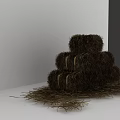 Rustic Stacked Hay Bales With Scattered Straw in White and Gray Corner
