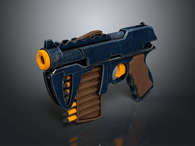 Futuristic Blue And Brown Pistol Design With Orange Barrel Grip And Modern Accents 3d model