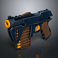Futuristic Blue And Brown Pistol Design With Orange Barrel Grip And Modern Accents