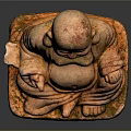 Smiling Buddha Red Stone Carving In Sitting Posture With Detailed Base