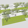 Modern Pergola Design in Landscape with Trees Green Lawn and Outdoor Gathering Area