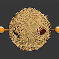 Cartoon Monster Shaped Spaghetti Noodles in Yellow Bowl with Googly Eyes and Red Tomato Pieces
