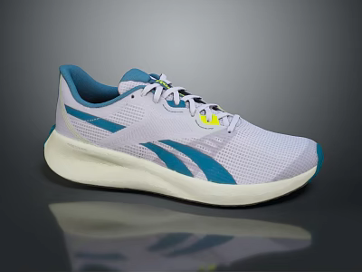 Stylish White And Teal Mesh Upper Sneakers With White Sole And Yellow Lace Details 3d model