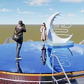 Lotus Shaped Observation Deck With Blue Circular Platform White Mesh Structure Green Trees And Stairs