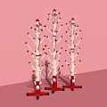 Three Tree Shaped Red And White Coat Racks On Pink Background 3d model