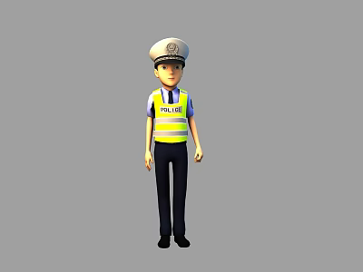 Game and Movie Character Police Officer in Police Hat Reflective Vest Blue Uniform Gray Background 3d model