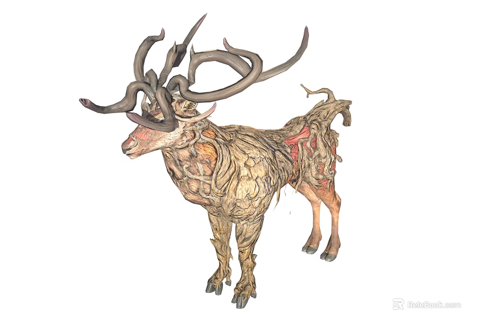 Artistic Deer Sculpture with Body Made of Branches Vines and Intricate Antlers 3d model 