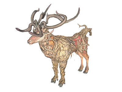 Artistic Deer Sculpture with Body Made of Branches Vines and Intricate Antlers 3d model