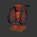 Vintage Red Kitchen Appliance With Wheels And Wooden Decorative Base