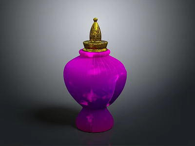 Decorative Purple Vase With Shiny Golden Lid And Smooth Surface 3d model