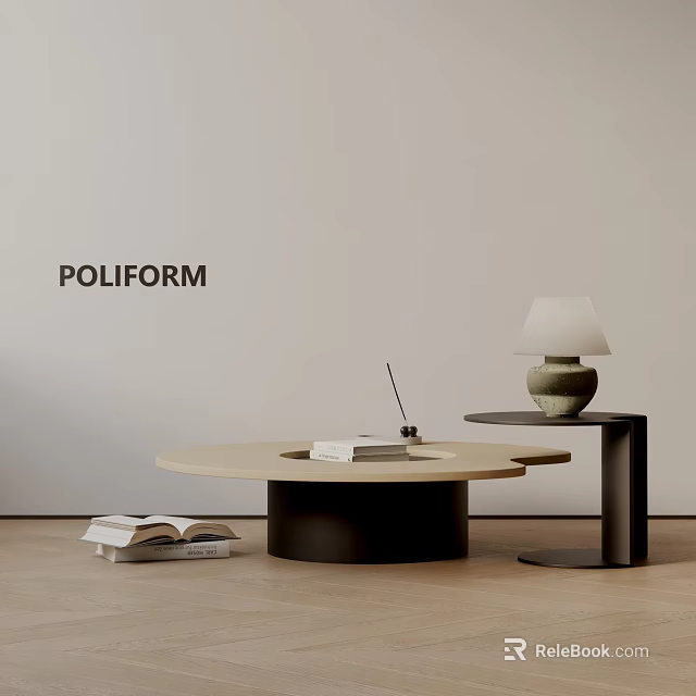 Poliform Modern Sofa Coffee Table Set With Round Coffee Table Side Table And Lamp 3d model