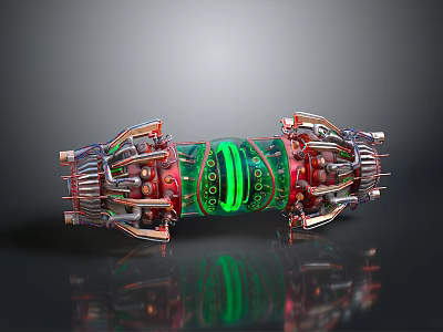 Modern Innovative Household Item With Green Ring Red Mechanical Parts And Reflective Surface 3d model
