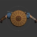 Traditional Warrior Character In Blue Top With Conical Hat Orange Belt And Sword Pouches