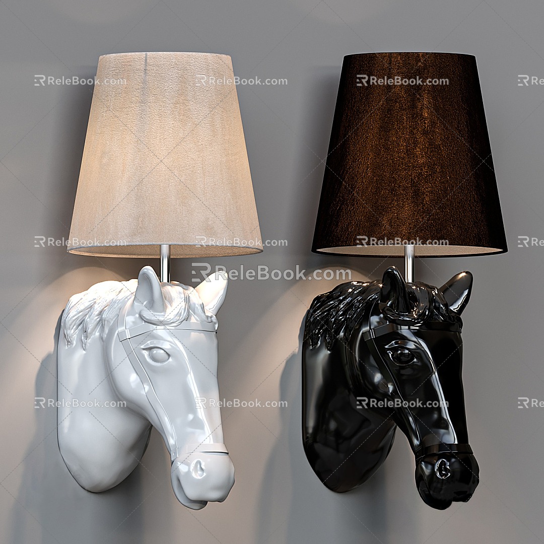 Modern fabric horse head wall lamp 3d model