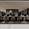 Modern Public Office Space Interior With Neat Desks Chairs Computers And Green Plants