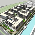 Modern Office Building Complex With Green Landscaping Waterfront And Plaza Area