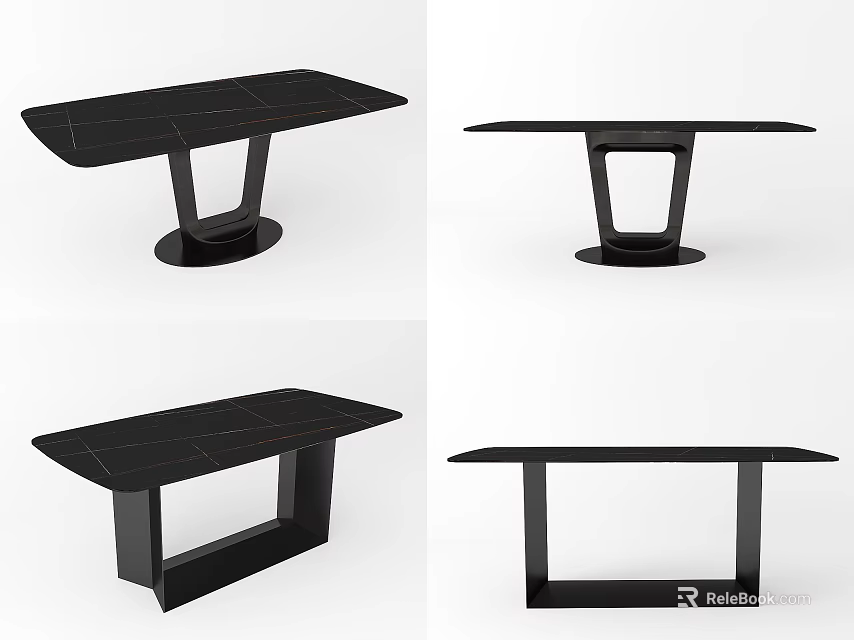 Sleek Black Modern Dining Tables With Varied Base Structures And Contemporary Design Style 3d model
