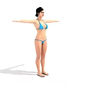 Woman in Blue Bikini Standing with Arms Extended Full Body Front View
