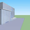 Modern Multi Storey Commercial Complex With Glass Curtain Wall And Green Plaza
