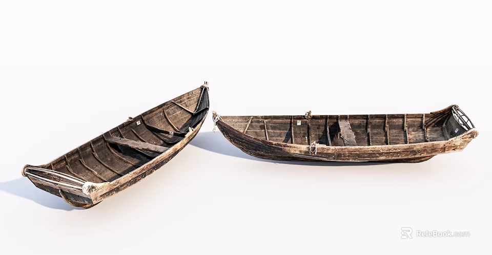 Two Old Wooden Boats With Classic Wooden Structure And Interior Seats Design 3d model 