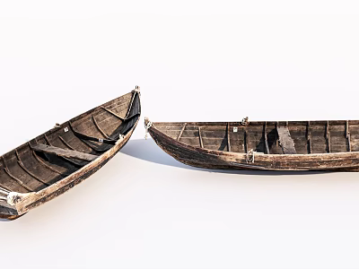 Two Old Wooden Boats With Classic Wooden Structure And Interior Seats Design 3d model