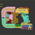 Futuristic Mechanical Weapon with Yellow and Gray Design Grip and Mechanical Components