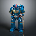 Blue And Gold Armored Warrior With Staff And Red White Blue Helmet