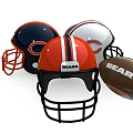 Authentic Chicago Bears Themed Sports Equipment Including Helmets and Footballs
