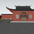 Ancient Architecture With Red Walls Traditional Eaves Black Tiles And Incense Burner Amidst Green Mountains