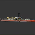 Realistic Steamship Model With Paddle Wheel Chimney And Red Cream Hull Design