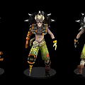 Game Movie Character With Spiked Shoulder Armor Green Pants And Mechanical Elements Three Quarter Views