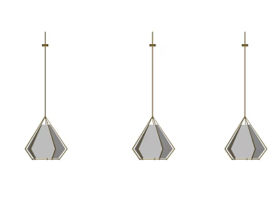 Three Modern Geometric Pendant Lights With Metal Frame And Glass Shade 3d model