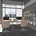 Modern Public Office Space With Work Desks Computers Office Chairs And Green Plants 3d model