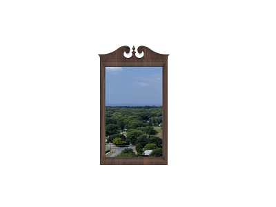 Decorative Wooden Frame Mirror Reflecting Outdoor Trees And Blue Sky View 3d model