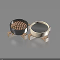 Household Bowls Set With Black Bowl Brown Balls White Bowl Liquid On Wooden Block Stand
