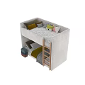 Kids Bunk Bed With White Frame Wooden Ladder And Colorful Pillows