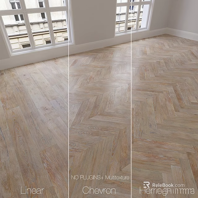 Modern Natural Wooden Floor Components With Herringbone And Straight Lay Patterns 3d model 