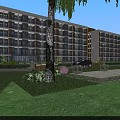Modern Multi story School Building Exterior With Balconies Green Landscaping And Trees
